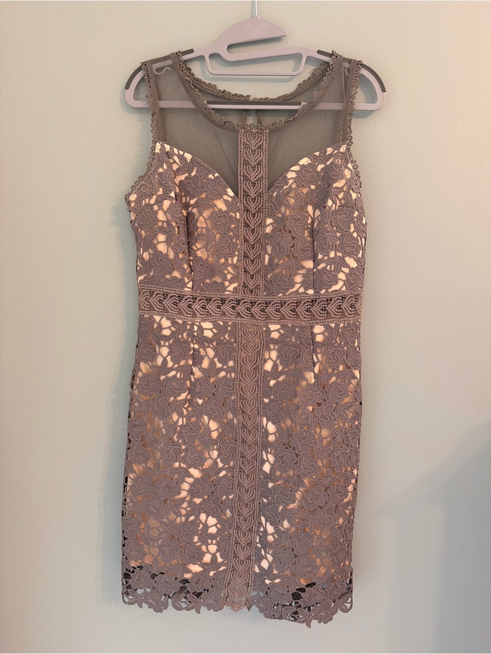 Soieblu Mauve Lace Midi Dress with Sheer Yoke